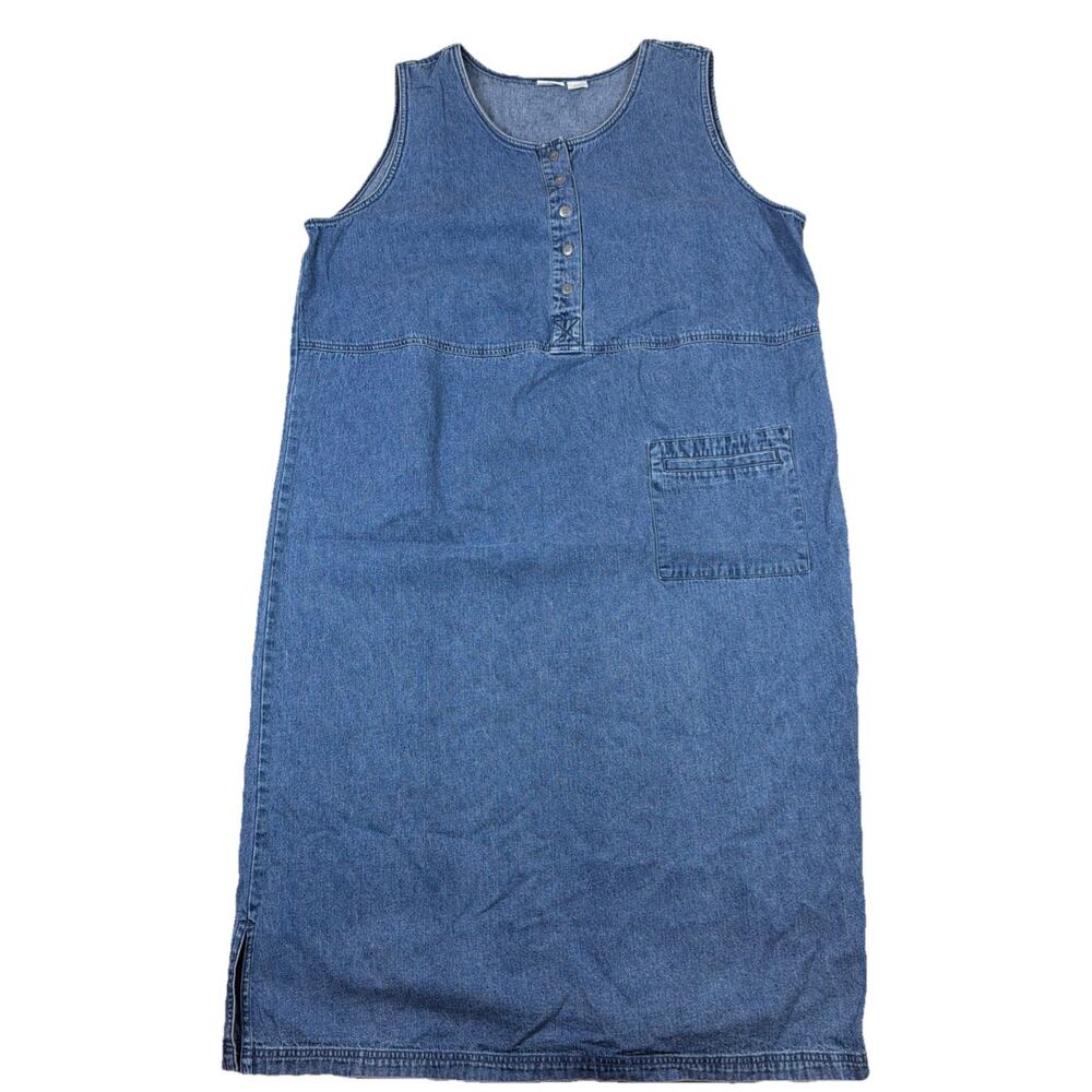 Vtg Cherokee‎ Denim Maxi Dress 22W Button Pocket Slit Art Teacher Cotton Luxury